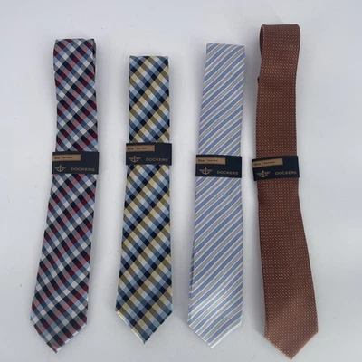 Nuevo Lote de Cuatro Corbatas de Cuello Dockers para Hombre Poliéster Seda Hechas a Mano a Cuadros Rayas Foto 1 de 4