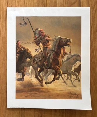HAND SIGNED Vintage BRAVE WARRIOR Litho Art MARK KUNSTLER Indian NATIVE AMERICAN - Image 1 of 4