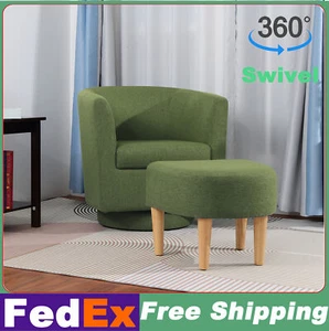 360° Swivel Armchair for Livingroom Bedroom Fabric Chair Accent Sofa w/ Ottoman - Picture 1 of 12