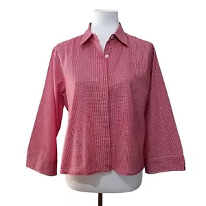 MiLi Designs Button Front Shirt Red Checkered Picnic Plaid Blouse Button Down L - Picture 1 of 6