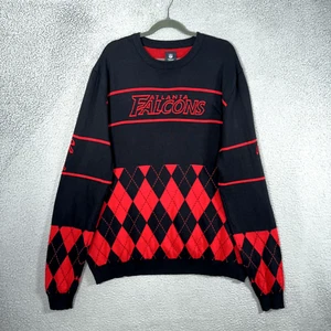 Atlanta Falcons Argyle Sweater Men 2XL NFL Football Team Red Black Knit Pullover - Picture 1 of 11