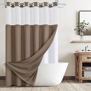No Hooks Needed Linen Shower Curtain and Liner Set,Tan Hotel Luxury Decor Shower - Picture 1 of 6