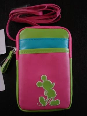 Nuevo estuche para teléfono inteligente Mickey Mouse de los parques de Disney rosa/azul/verde con correas para el hombro Foto 1 de 3