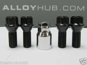 TOTALMENTE NUEVO BMW Serie 6 E24 NEGRO PERNOS RUEDA DE BLOQUEO (X4) TUERCAS - Imagen 1 de 1