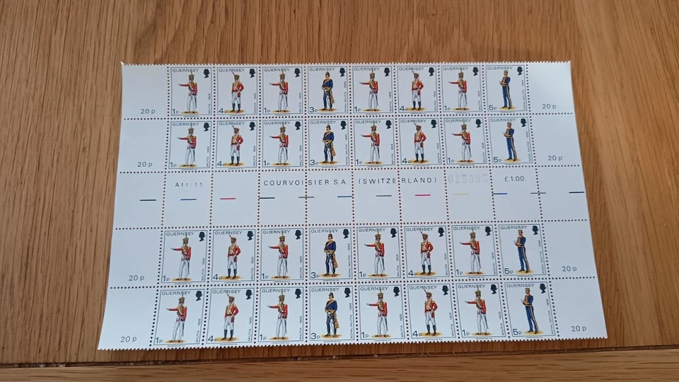 GB 1974 Guernsey Militia block 32. 1p 3p, 4p 5p, Gutter+ Margin MNH Combine Post - Image 1 of 1