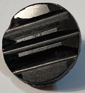 Antique Jet Black Glass Button Geometric Stripe Relief Metal Shank 1/2" - Picture 1 of 6