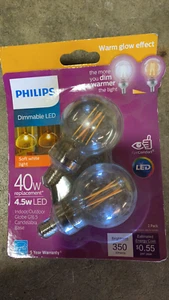 Philips 40W 4.5 Watt Vtg Filament G16.5 Candelabra LED Light Bulb Soft White 2Pk - Picture 1 of 2