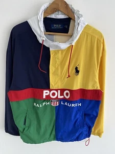 Polo Ralph Lauren Windbreaker Jacket Size M Medium Mens Colour Block Rain Coat - Picture 1 of 12