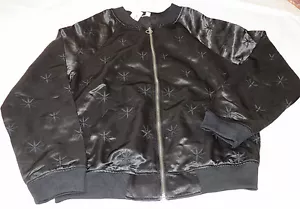 Honey Punch Womens Juniors Jacket S small satin Stars bomber black 001 *^ - Picture 1 of 4