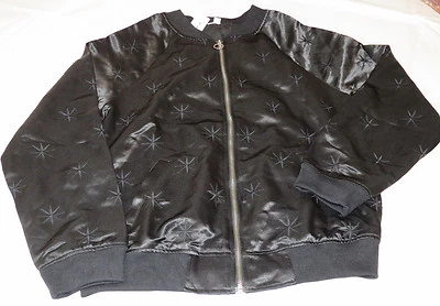 Honey Punch Womens Juniors Jacket S small satin Stars bomber black 001 *^ - Image 1 of 4
