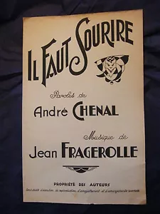 "Score Brauchst Sourire André Lachenal Jean Fragerolle music sheet" - Picture 1 of 1
