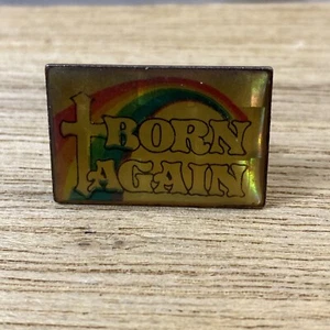Vintage Born Again Cross Rainbow Prismatic Lapel Tie Hat Pin Jesus Christian - Picture 1 of 2