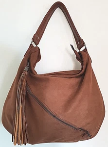 Women's Ladies Brown Faux Suede Leather Casual Handbag Bag - Picture 1 of 3
