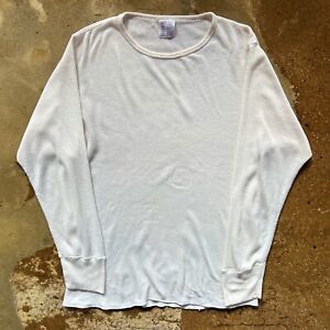 Vintage Blank White Hanes Waffle Knit Thermal Shirt Mens Large Long Sleeve Y2K