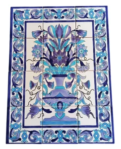 Fiori piastrelle dipinte a mano Immagine Riquadro Mosaico 45x60 Integrato Bordi - Imagen 1 de 2