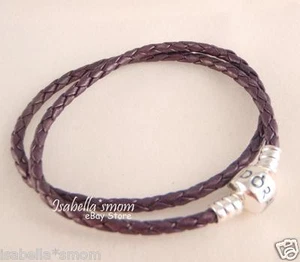 Genuine PANDORA Purple LEATHER/Silver Clasp DOUBLE BRACELET Small 13.8"/35cm NEW - Picture 1 of 1