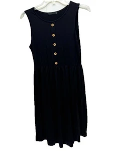 Kleines ärmelloses kurzes Sommerkleid Damen Tank Viskose Strickkleid Knopfdetail gebraucht, in einwandfreiem Zustand - Bild 1 von 4