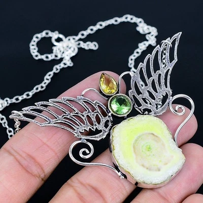 Collar hecho a mano de cuarzo solar chapado en plata 925 de 17"-18" Foto 1 de 3