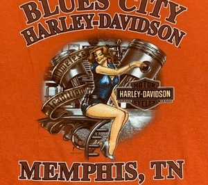 Harley Davidsons Mens XL Short Sleeve T Shirt Chopper Pinup Girl Tennessee Blues - Picture 1 of 9
