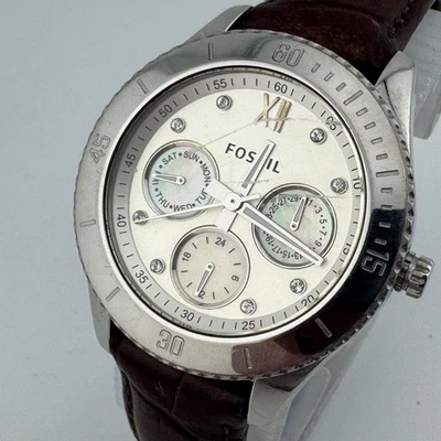 Reloj Cuarzo Fossil ES3130 Mujer 50m Plata Acero Día Fecha Cuero Batería Nueva Foto 1 de 4