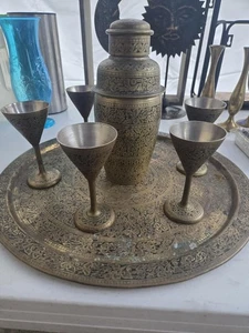 1900’s Vintage French Moroccan Brass And Brushed Silver Shaker 8 Pc Set - Picture 1 of 7
