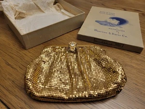 Antique Gold Mesh Bag By Whiting And Davis With Original Box - Picture 1 of 23