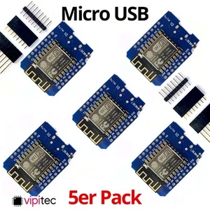 5x D1 Mini mit Micro-USB ✅ 3,3V Board WLAN Modul mit Bootloader für ESP8266 - Bild 1 von 5