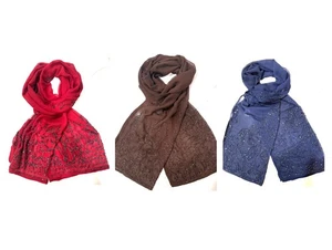 Eleganter 100 % Seide Perlen Vintage Blumen länglicher Schal Stola Halstuch Handarbeit indisch - Bild 1 von 17