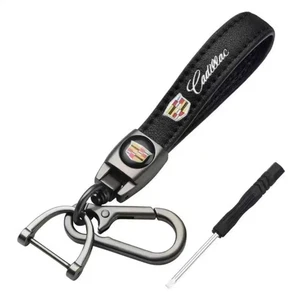 For Cadillac Luxury Leather Keychain Keyring Logo Car Key Ring - Picture 1 of 6