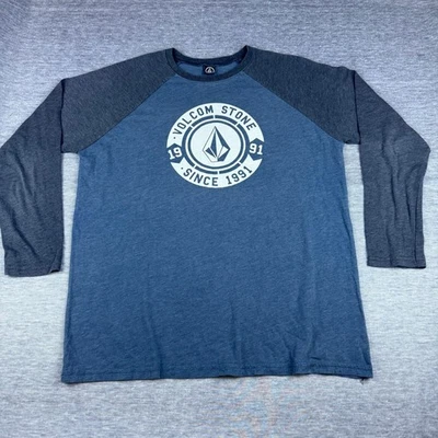 Volcom Stone Mens Raglan Long Sleeve T Shirt Surf Skate Blue Gray 3/4 Sleeve Tee - Image 1 of 4