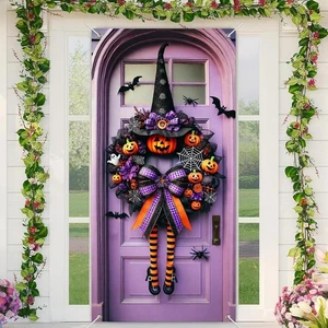 Halloween Witch Wreath Door Cover 71X35 Inch Holiday Front Porch Door Banners De - Picture 1 of 7
