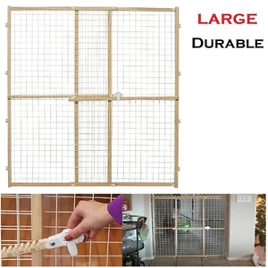 Baby Safety Gate Child Toddler Pet Dog Cat Door Indoor Fence Wood Frame Net Mesh - Picture 1 of 9