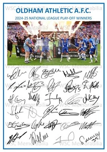 9926. 2024-25 Oldham Athletic Signed Team Photo Sheet (PRINTED AUTOGRAPH - A4) - Picture 1 of 2