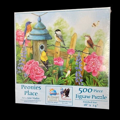 Rompecabezas SunsOut de plástico nuevo Peonies Place Jane Maday 500 piezas Foto 1 de 4