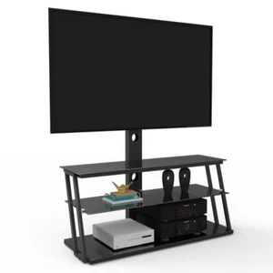 Height Adjustable Tempered Glass 32-56" TV Stand Black - Picture 1 of 8