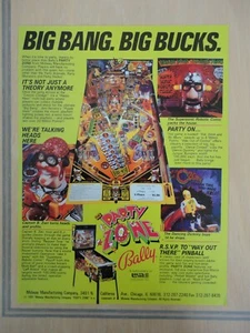 Party Zone Pinball Machine Flyer Original Magazine Pull Out Advertisement - Picture 1 of 1