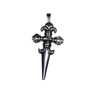 Men's Polished Stainless Steel Fleur de Lis Dagger Pendant - Picture 1 of 1