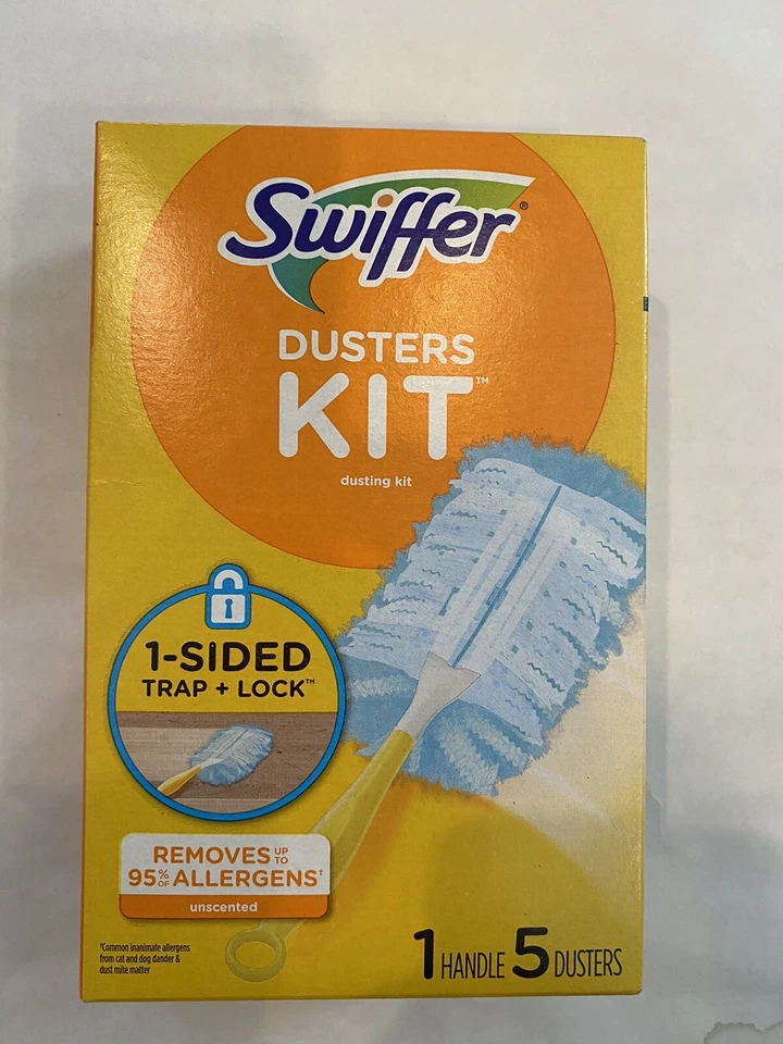 Swiffer Duster Short Handle Starter Kit (1 Handle 5 Dusters) Unscented Trap Lock - Imagem 1 de 1