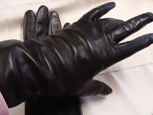 SHANEEN HUXHAM, NEW YORK, Lederhandschuhe, schwarz, seidengefüttert, Made in Italy, NEU - Bild 1 von 6
