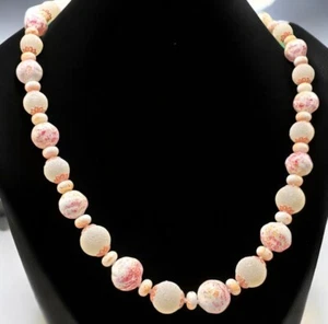 Vintage Perlen Halskette Zuckerspritzer Rosa Pfirsich 24" Box Verschluss - Bild 1 von 11