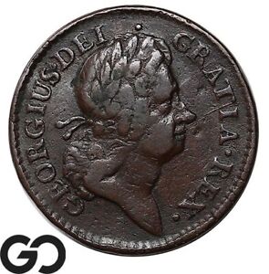 1723 Woods Hibernia Colonial Copper Half Penny Coin, Scarce Coin!
