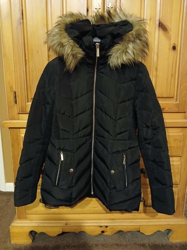 Michael Kors Donna Cappotto trapuntato piumino pelliccia sintetica nero medio con cappuccio