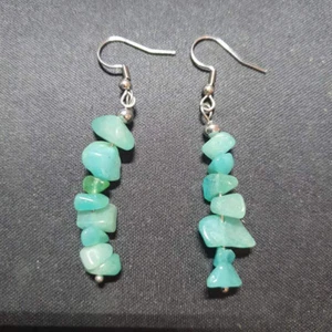 Natural Amazonite Chip Stone Stainless Steel Hook Drop/Dangle Earrings Gift UK - Picture 1 of 6