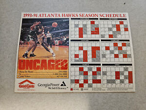 RS20 Atlanta Hawks 1993/94 NBA Basketball Magnet Schedule - Georgia Power