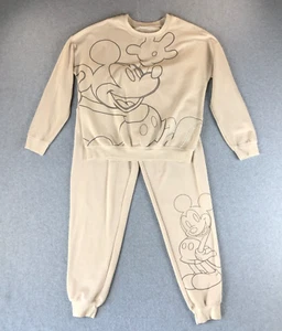 Disney Mickey Mouse Sweatsuit Cream Womens Sz-S Pullover & Pants Cartoon Graphic - Picture 1 of 16