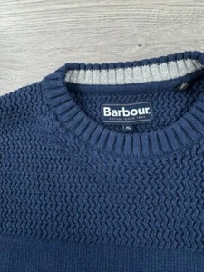 Barbour Sweater Mens XL Blue Knit Wool Polyester Blend Crew Fisherman Cable - Picture 1 of 12