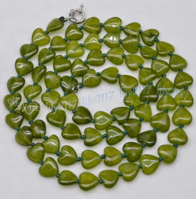 Collares de cuentas en forma de corazón de piedras preciosas de peridoto verde de belleza natural de 12 mm 14-72"" Foto 1 de 4