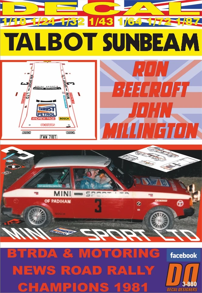DECAL TALBOT SUNBEAM R. BEECROFT BTRD & MOTORING NEW ROAD R. CHAMPIONS 1981 (06) - Image 1 of 1
