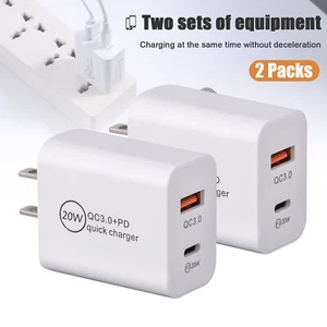 2PACK 20W PD Fast Quick Charge 2 Port Adapter QC 3.0 USB Wall Charger Power - Picture 1 of 11