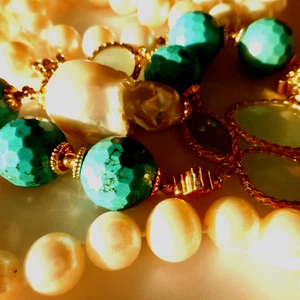Collana Perle e Pietre Perle Türkis Chrysoprase Perlenkette goldton 32" - Bild 1 von 12